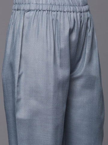 Varanga Women Grey Straight Kurta With Tonal Bottom & Printed Bhaghalpuri Dupatta