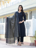 Varanga Women Black Crepe Gota Kurta With Bottom And Dupatta