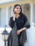 Varanga Women Black Crepe Gota Kurta With Bottom And Dupatta