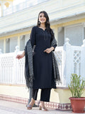 Varanga Women Black Crepe Gota Kurta With Bottom And Dupatta