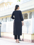 Varanga Women Black Crepe Gota Kurta With Bottom And Dupatta