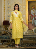 Varanga Women Yellow V Neck Embroidered Kurta Set With Dupatta