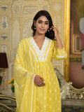 Varanga Women Yellow V Neck Embroidered Kurta Set With Dupatta