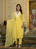 Varanga Women Yellow V Neck Embroidered Kurta Set With Dupatta