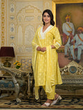 Varanga Women Yellow V Neck Embroidered Kurta Set With Dupatta