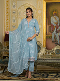 Varanga Women Blue Chikankari Embroidered Kurta Set With Dupatta