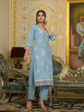 Varanga Women Blue Chikankari Embroidered Kurta Set With Dupatta