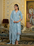 Varanga Women Blue Chikankari Embroidered Kurta Set With Dupatta