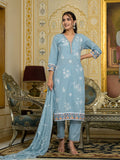 Varanga Women Blue Chikankari Embroidered Kurta Set With Dupatta