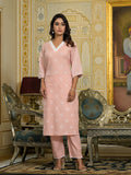 Varanga Women Peach Chikankari Embroidered Kurta Set With Dupatta