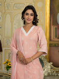 Varanga Women Peach Chikankari Embroidered Kurta Set With Dupatta