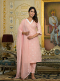 Varanga Women Peach Chikankari Embroidered Kurta Set With Dupatta