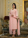 Varanga Women Peach Chikankari Embroidered Kurta Set With Dupatta