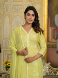 Varanga Women Lime Green Thread Embroidered Kurta Set With Dupatta