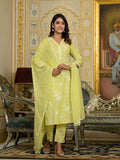 Varanga Women Lime Green Thread Embroidered Kurta Set With Dupatta