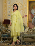 Varanga Women Lime Green Thread Embroidered Kurta Set With Dupatta