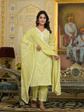 Varanga Women Lime Green Chikankari Embroidered Kurta Set With Dupatta