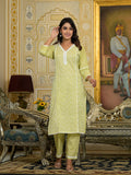 Varanga Women Lime Green Chikankari Embroidered Kurta Set With Dupatta