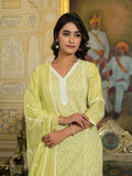 Varanga Women Lime Green Chikankari Embroidered Kurta Set With Dupatta