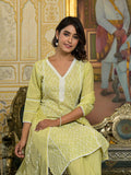 Varanga Women Lime Green Chikankari Embroidered Kurta Set With Dupatta