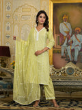 Varanga Women Lime Green Chikankari Embroidered Kurta Set With Dupatta