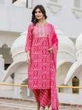 Varanga Women Pink Round Neck Embroidered Kurta Paired With Bottom And Printed Dupatta