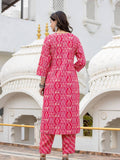 Varanga Women Pink Round Neck Embroidered Kurta Paired With Bottom And Printed Dupatta