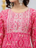 Varanga Women Pink Round Neck Embroidered Kurta Paired With Bottom And Printed Dupatta