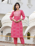 Varanga Women Pink Round Neck Embroidered Kurta Paired With Bottom And Printed Dupatta