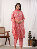 Varanga Women Peach Floral Printed Embroidered Kurta Paired With Chevron Printed Bottom And Dupatta