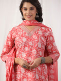 Varanga Women Peach Floral Printed Embroidered Kurta Paired With Chevron Printed Bottom And Dupatta