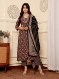 Varanga Women Black Floral Printed Yoke Embroidered Kurta Paired With Bottom And Dupatta