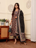 Varanga Women Black Floral Printed Yoke Embroidered Kurta Paired With Bottom And Dupatta