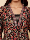 Varanga Women Black Floral Printed Yoke Embroidered Kurta Paired With Bottom And Dupatta