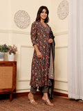 Varanga Women Black Floral Printed Yoke Embroidered Kurta Paired With Bottom And Dupatta