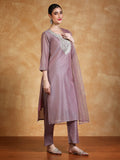 Zari Embroidered yoke Kurta With Trouser & sequins detailed Dupatta