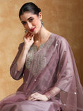 Zari Embroidered yoke Kurta With Trouser & sequins detailed Dupatta