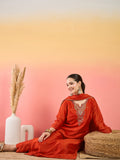 A Gracefully Beaded Yoke Kurta Paired With Solid Trousers And A Matching Dupatta