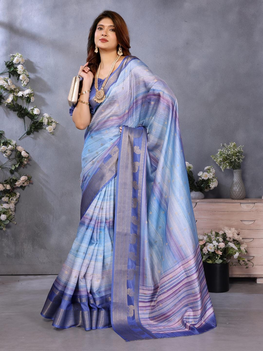 Ethnic Motifs Zari Woven Design Banarasi Saree