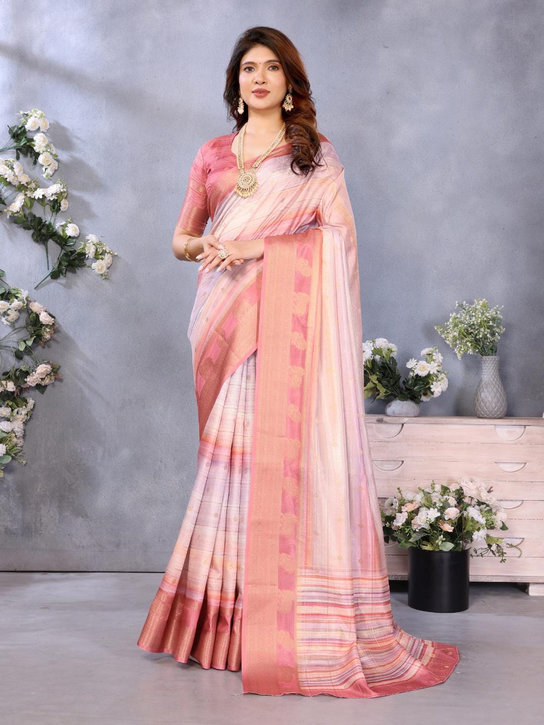 Ethnic Motifs Zari Woven Design Banarasi Saree