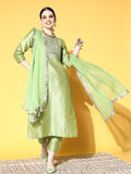 varanga women green ethnic motifs gotta patti kurta with trousers with dupatta