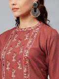 Varanga Women Rust Red & Maroon Yoke Design Kurta with Trousers