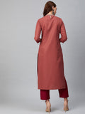 Varanga Women Rust Red & Maroon Yoke Design Kurta with Trousers