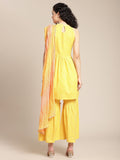 Varanga Yellow bandhej gota embellished kurta sharara set with tye and dye dupatta halter neckline