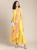 Varanga Yellow bandhej gota embellished kurta sharara set with tye and dye dupatta halter neckline