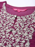 Varanga Women Magenta & Zari Embroidery Yoke Design Kurta With Trousers And Dupatta