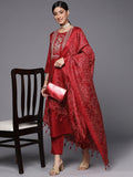 Varanga Women Delicate Embroidered Kurta Set Paired With Bandhej Silk Dupatta