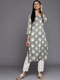 KSUT Women Grey & Cream-Coloured Ethnic Motifs Printed Kurta
