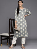 KSUT Women Grey & Cream-Coloured Ethnic Motifs Printed Kurta