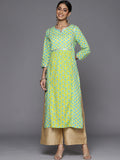 Varanga Women Green & Turquoise Blue Geometric Printed Cotton Gotta Patti Kurta